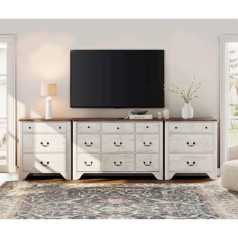 WAMPAT 116.5 W Large Farmhouse TV Stand for TVs up to 120, Entertainment Center with 15 Drawers