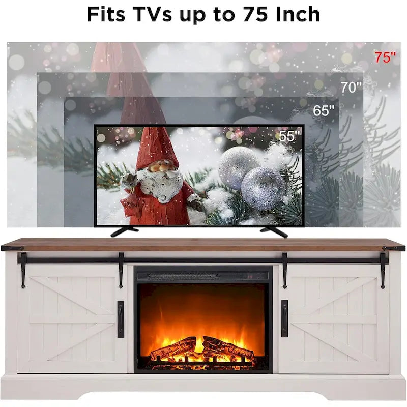 Szafka RTV w stylu rustykalnym z kominkiem do telewizora 75 cali