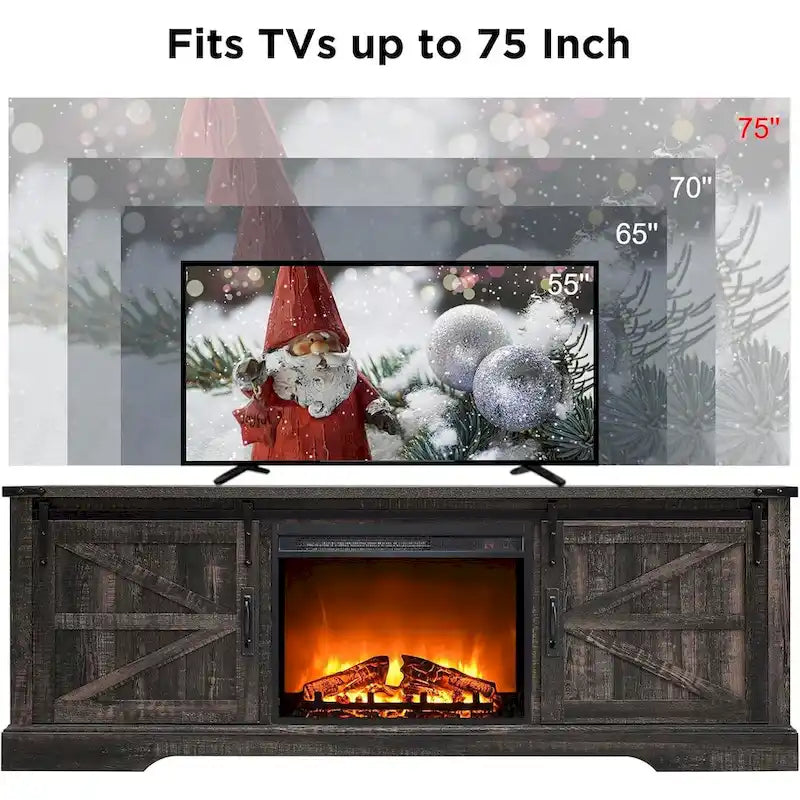 Szafka RTV w stylu rustykalnym z kominkiem do telewizora 75 cali