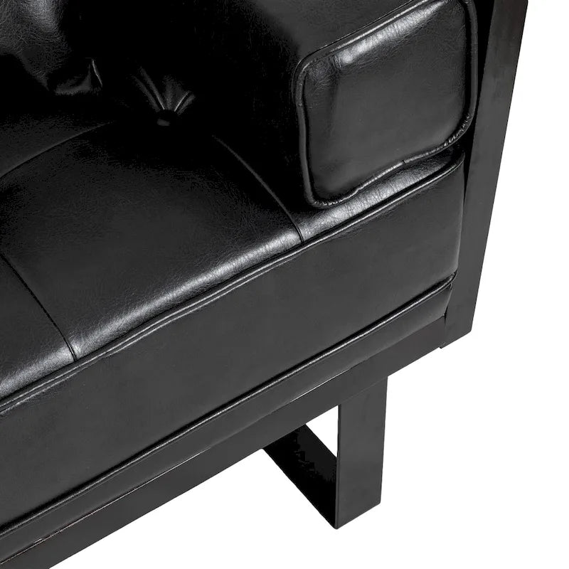 Brązowa sofa 3-osobowa z imitacji skóry z poduszkami ozdobnymi i czarną metalową podstawą