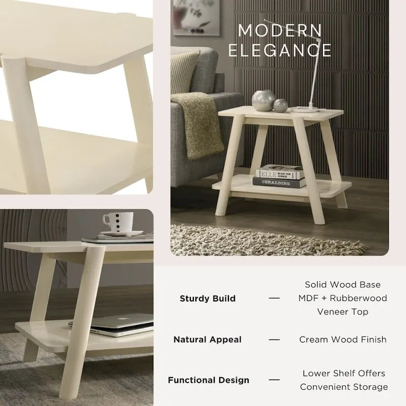 Nowoczesny stolik końcowy z drewnianą półką w stylu Mid-Century