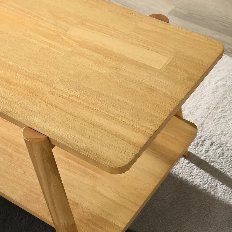 Nowoczesny stolik końcowy z drewnianą półką w stylu Mid-Century