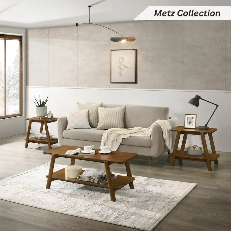 Nowoczesny stolik końcowy z drewnianą półką w stylu Mid-Century