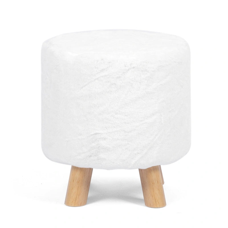 Okrągły tapicerowany podnóżek/ottoman, wypełnienie piankowe, drewniane nogi, nośność 113 kg