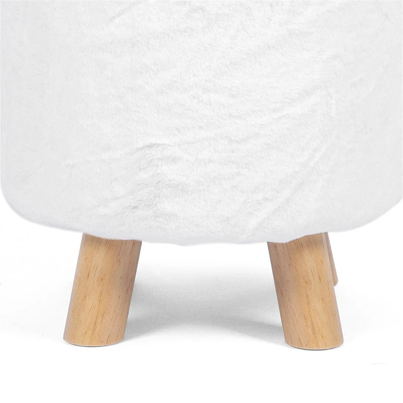 Okrągły tapicerowany podnóżek/ottoman, wypełnienie piankowe, drewniane nogi, nośność 113 kg