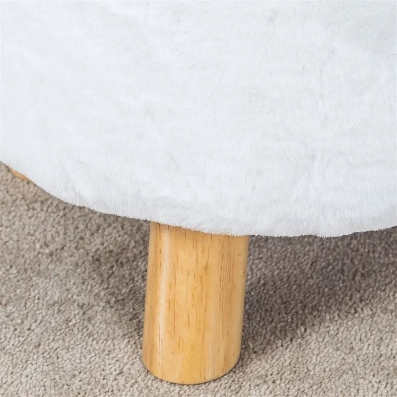 Okrągły tapicerowany podnóżek/ottoman, wypełnienie piankowe, drewniane nogi, nośność 113 kg
