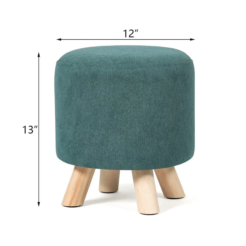 Okrągły tapicerowany podnóżek/ottoman, wypełnienie piankowe, drewniane nogi, nośność 113 kg