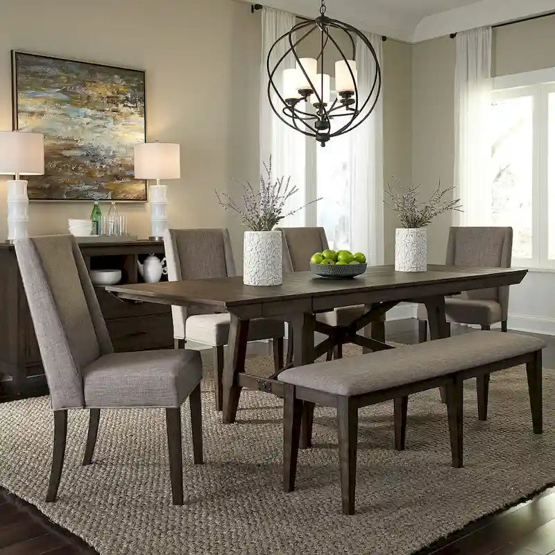 Double Bridge Dark Chestnut Optional 6 Piece Trestle Table Set