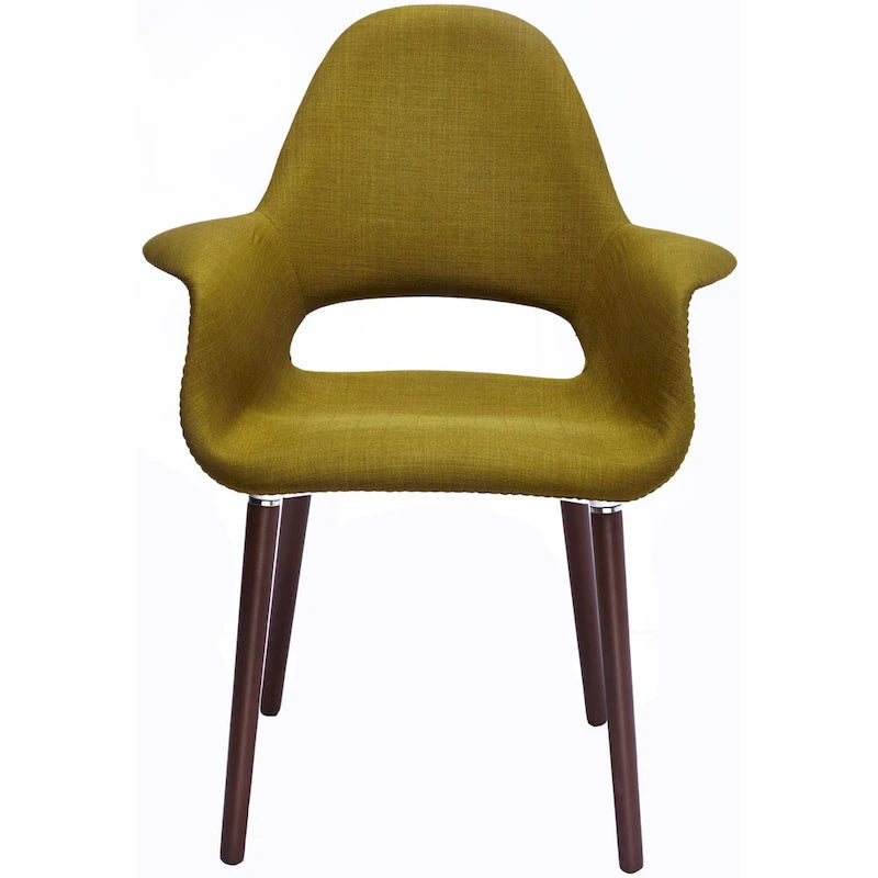 Tapicerowane krzesło jadalniane Mid-Century Modern z podłokietnikami, nogi orzechowe, 8 kolorów