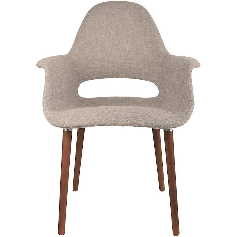 Tapicerowane krzesło jadalniane Mid-Century Modern z podłokietnikami, nogi orzechowe, 8 kolorów