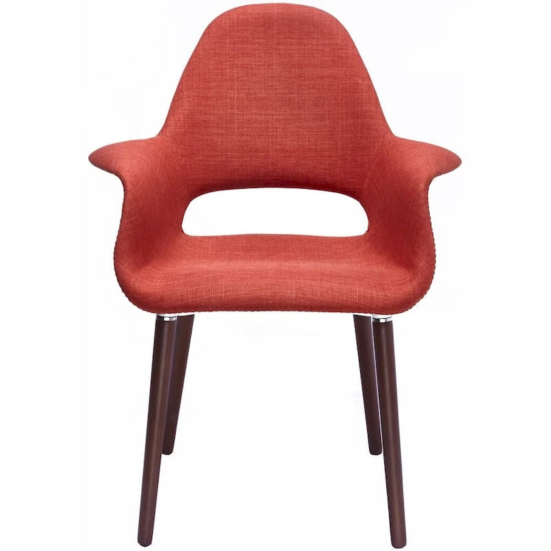 Tapicerowane krzesło jadalniane Mid-Century Modern z podłokietnikami, nogi orzechowe, 8 kolorów