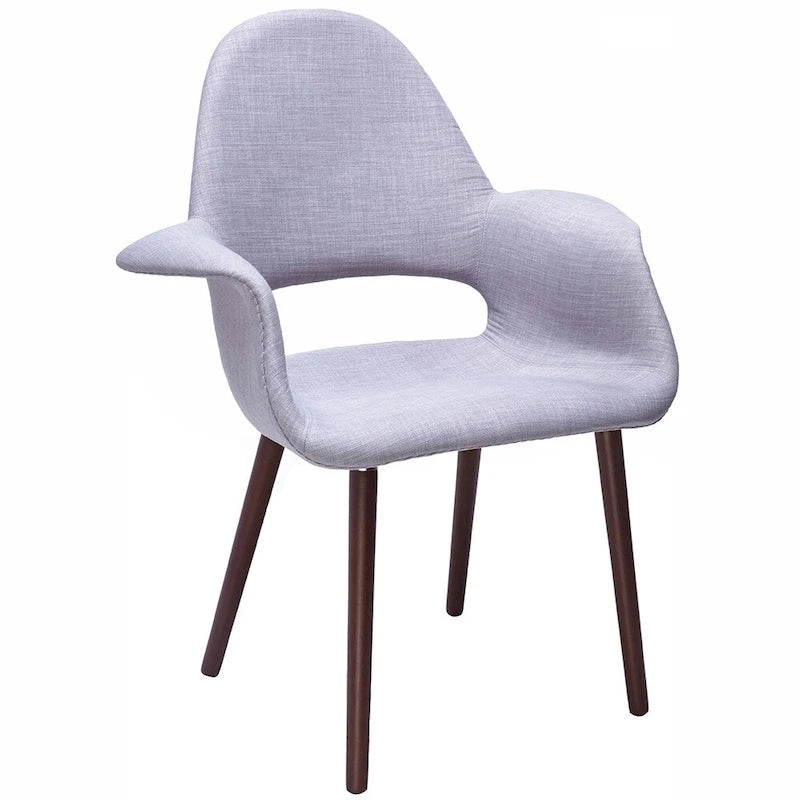 Tapicerowane krzesło jadalniane Mid-Century Modern z podłokietnikami, nogi orzechowe, 8 kolorów