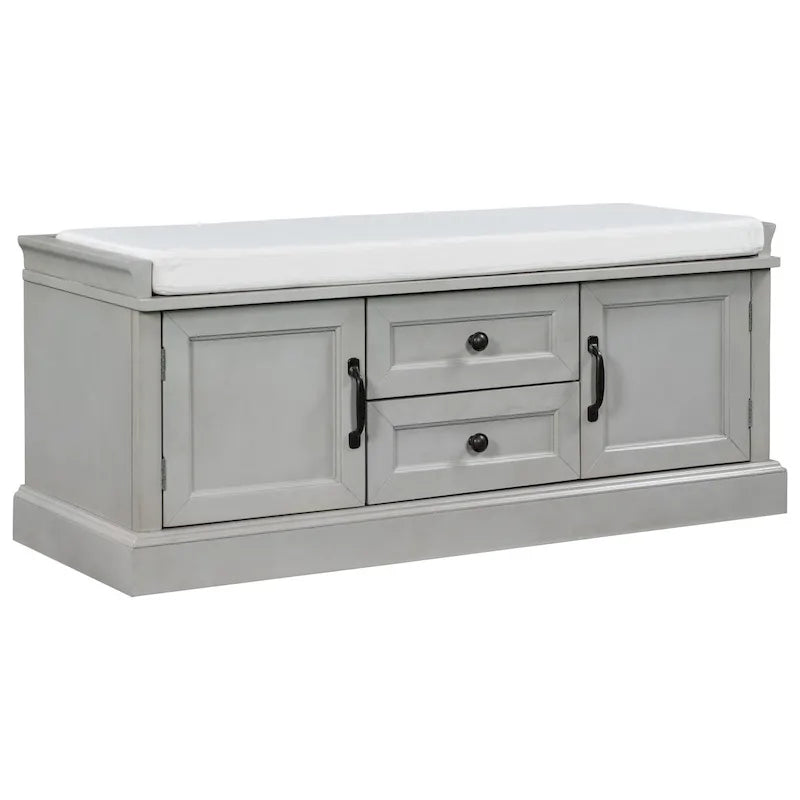 Ławka do przechowywania z 2 szufladami, 2 szafkami i wyjmowaną poduszką – 108 cm dł. x 40,5 cm szer. x 44,5 cm wys.