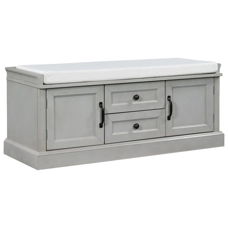 Storage Bench with 2 Drawers, 2 Cabinets and Removable Cushion - 42.5L x 15.9W x 17.5H