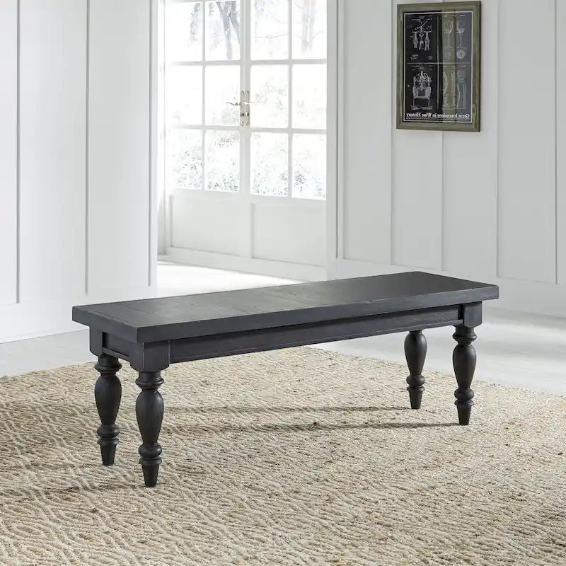 Ławka drewniana bez oparcia, czarne wykończenie, 132 cm (szer.) x 41 cm (dł.) x 46 cm (wys.), 113–136 kg