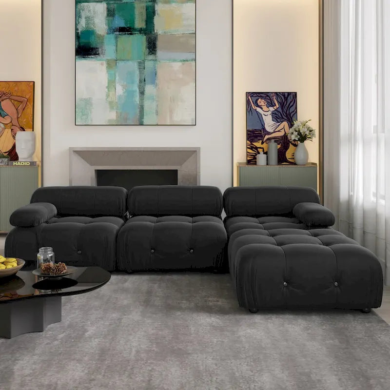 Sofa narożna w kształcie litery „L” o długości 264 cm, tapicerowana włoskim sztruksowym materiałem boucle, z odwracalną otomaną, kolor kremowo-biały