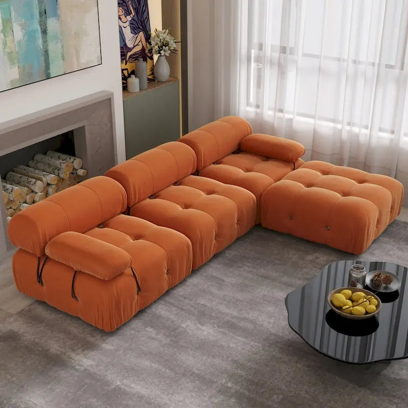 Sofa narożna w kształcie litery „L” o długości 264 cm, tapicerowana włoskim sztruksowym materiałem boucle, z odwracalną otomaną, kolor kremowo-biały
