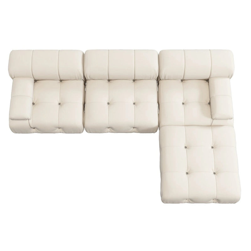 Sofa narożna w kształcie litery „L” o długości 264 cm, tapicerowana włoskim sztruksowym materiałem boucle, z odwracalną otomaną, kolor kremowo-biały