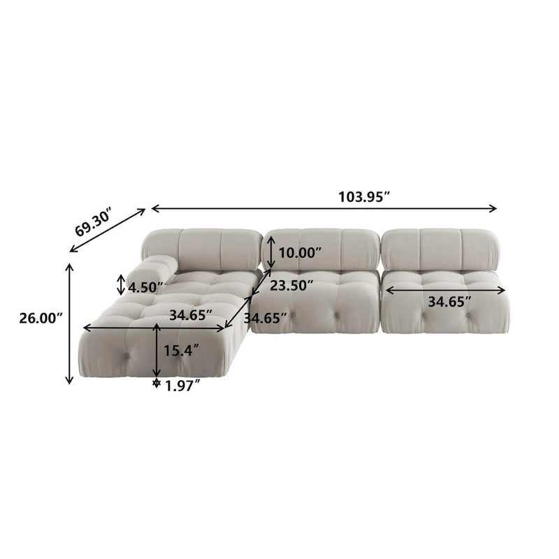 Sofa narożna w kształcie litery „L” o długości 264 cm, tapicerowana włoskim sztruksowym materiałem boucle, z odwracalną otomaną, kolor kremowo-biały