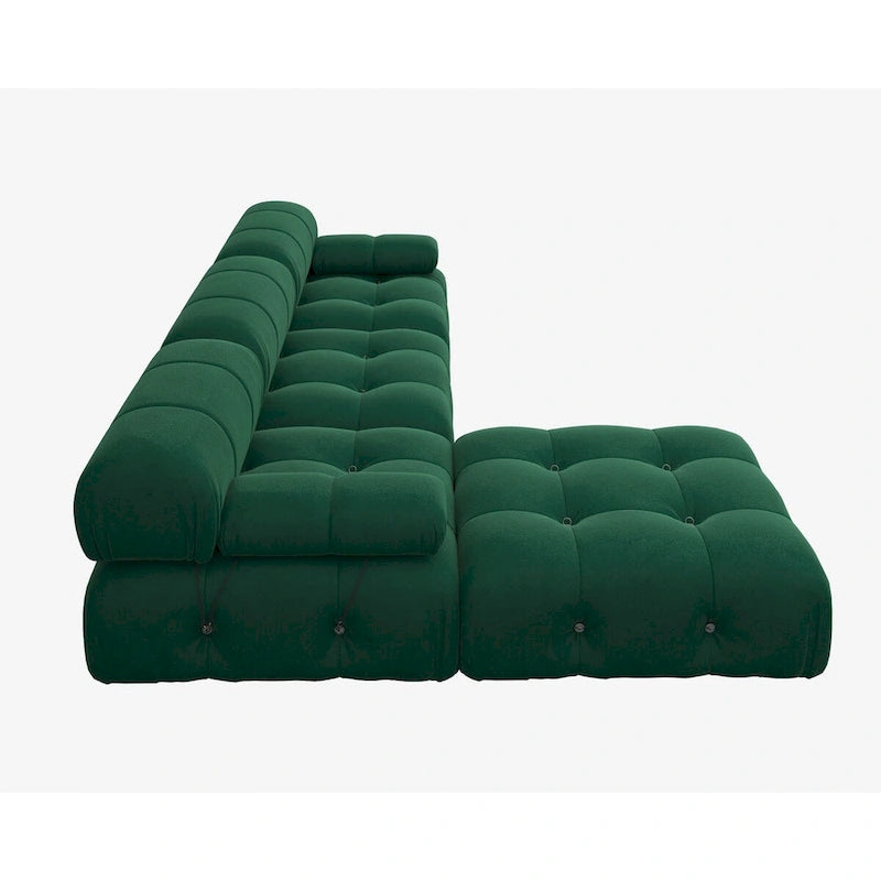 Sofa narożna w kształcie litery „L” o długości 264 cm, tapicerowana włoskim sztruksowym materiałem boucle, z odwracalną otomaną, kolor kremowo-biały