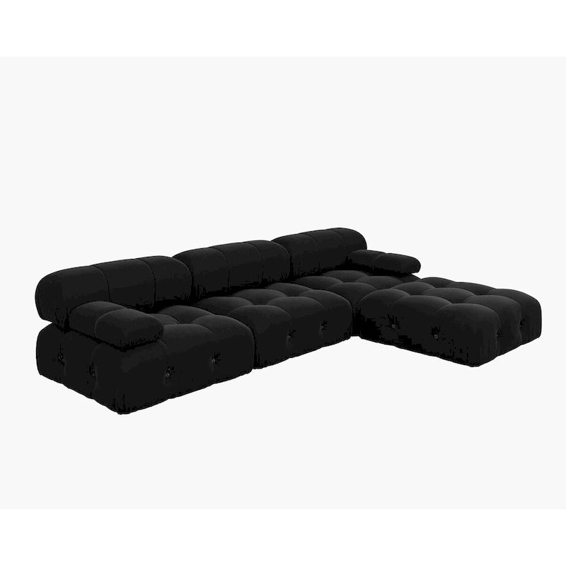 Sofa narożna w kształcie litery „L” o długości 264 cm, tapicerowana włoskim sztruksowym materiałem boucle, z odwracalną otomaną, kolor kremowo-biały