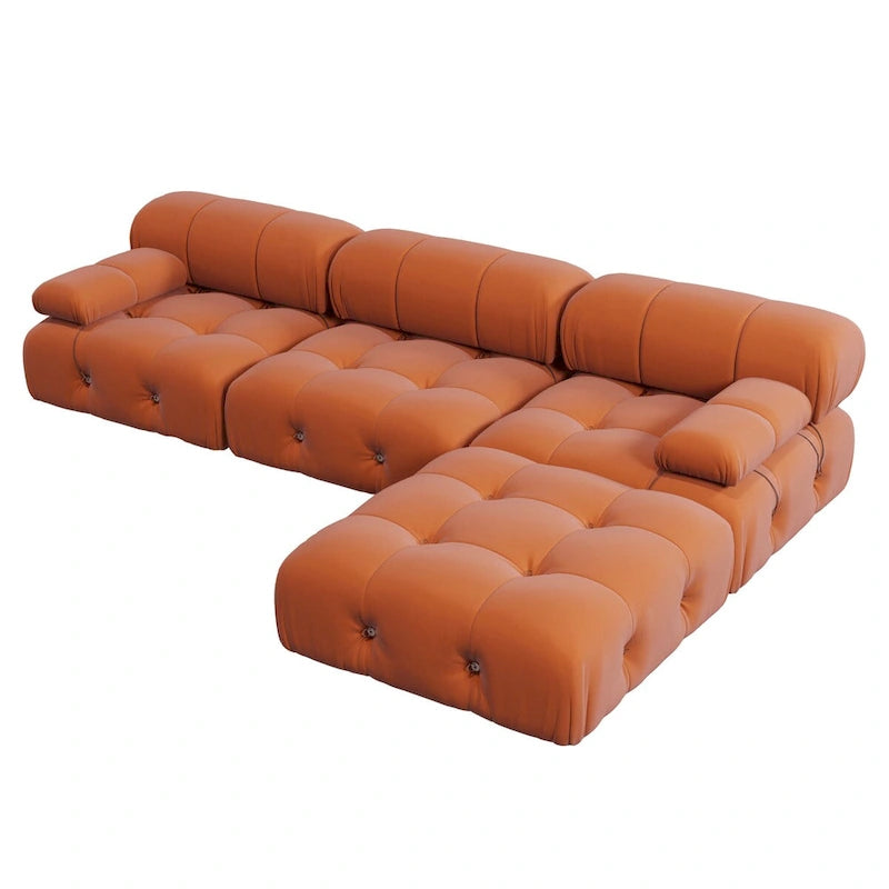 Sofa narożna w kształcie litery „L” o długości 264 cm, tapicerowana włoskim sztruksowym materiałem boucle, z odwracalną otomaną, kolor kremowo-biały