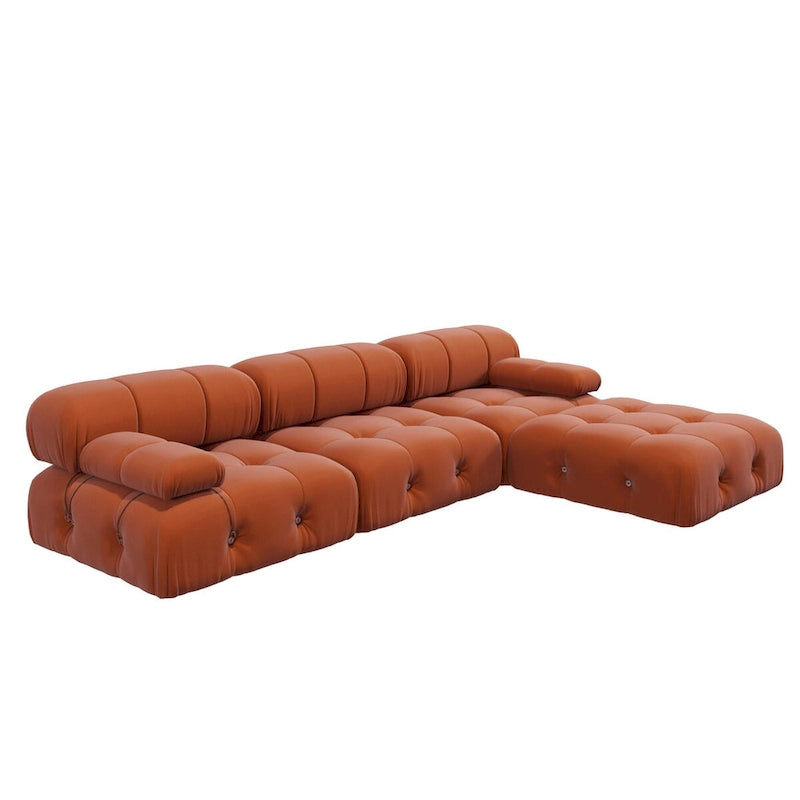 Sofa narożna w kształcie litery „L” o długości 264 cm, tapicerowana włoskim sztruksowym materiałem boucle, z odwracalną otomaną, kolor kremowo-biały