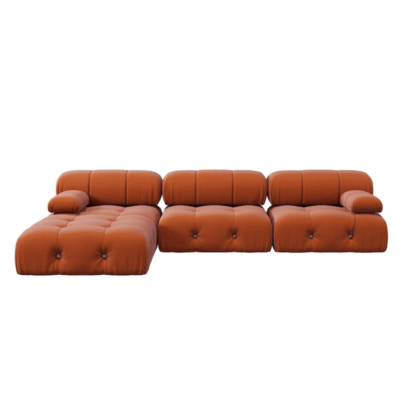 Sofa narożna w kształcie litery „L” o długości 264 cm, tapicerowana włoskim sztruksowym materiałem boucle, z odwracalną otomaną, kolor kremowo-biały