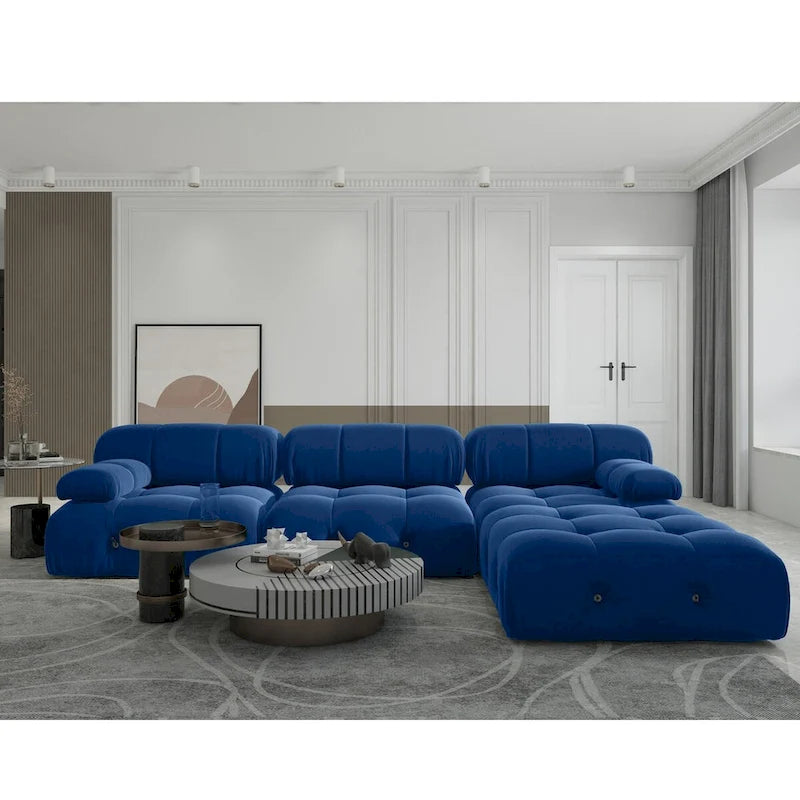 Sofa narożna w kształcie litery „L” o długości 264 cm, tapicerowana włoskim sztruksowym materiałem boucle, z odwracalną otomaną, kolor kremowo-biały