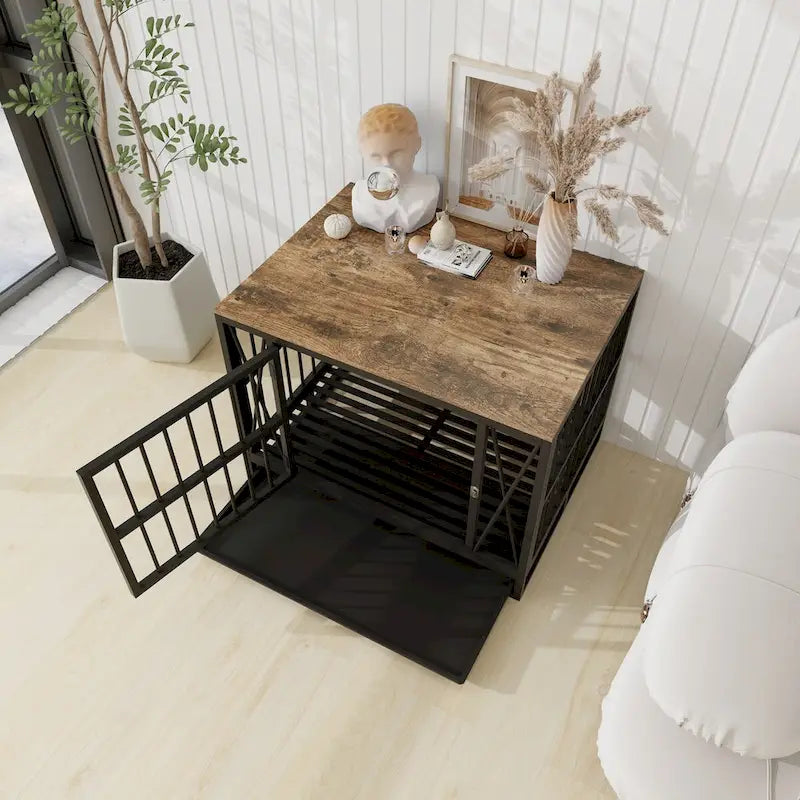 Stolik końcowy z klatką dla psa, 83 cm, dla psów do 31,7 kg, wyjmowana taca