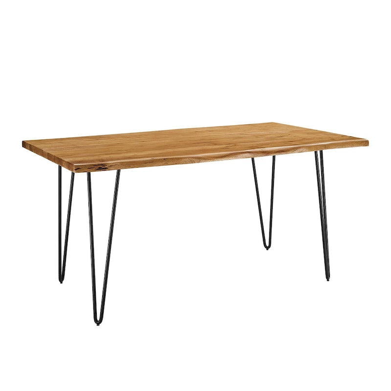 Stół jadalniany z drewna akacjowego Live Edge, blat z naturalnego drewna, czarne nogi Hairpin