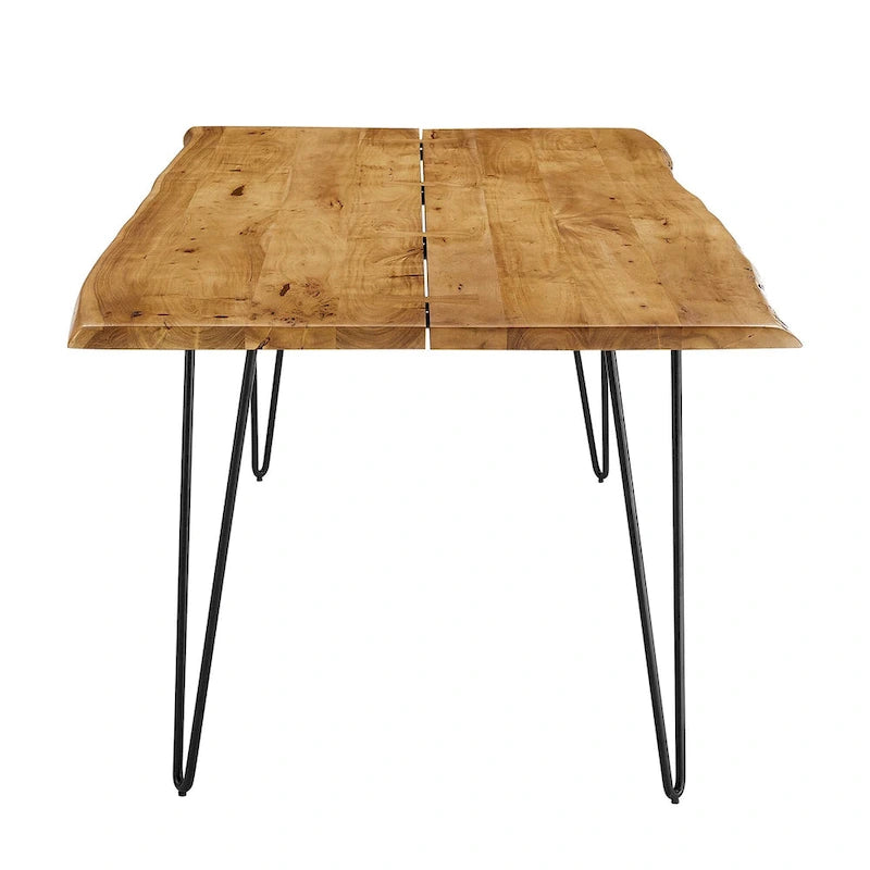 Stół jadalniany z drewna akacjowego Live Edge, blat z naturalnego drewna, czarne nogi Hairpin
