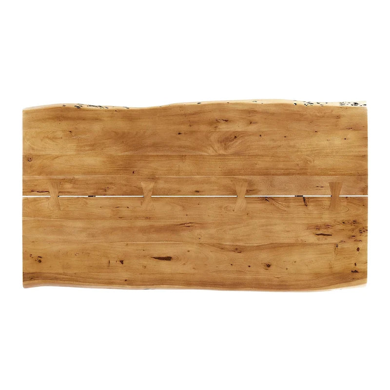 Stół jadalniany z drewna akacjowego Live Edge, blat z naturalnego drewna, czarne nogi Hairpin