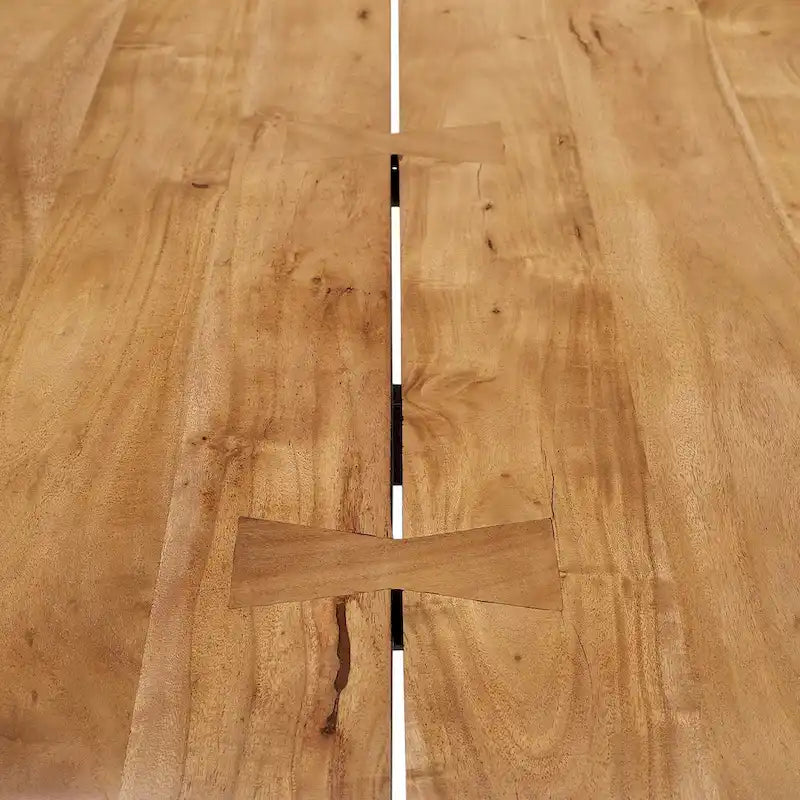 Stół jadalniany z drewna akacjowego Live Edge, blat z naturalnego drewna, czarne nogi Hairpin