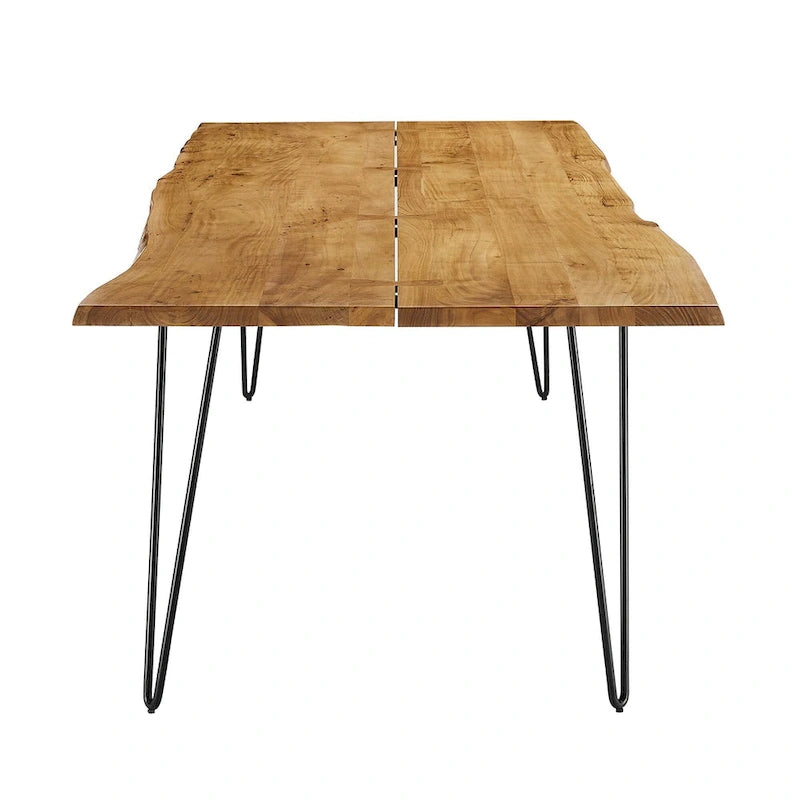 Stół jadalniany z drewna akacjowego Live Edge, blat z naturalnego drewna, czarne nogi Hairpin