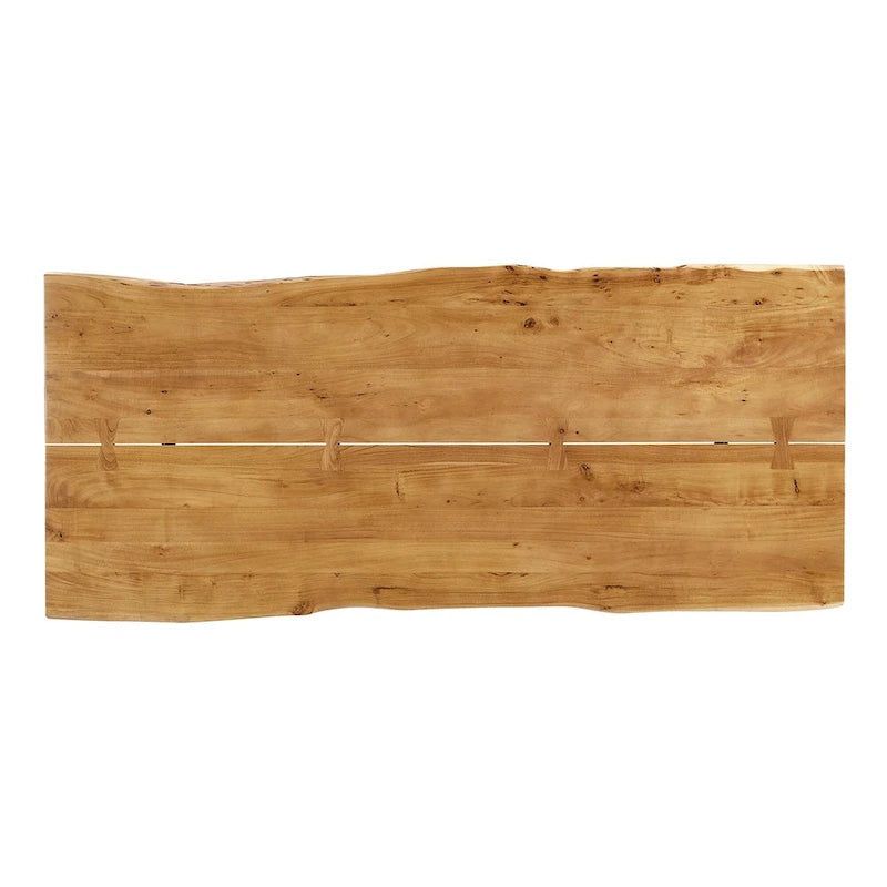 Stół jadalniany z drewna akacjowego Live Edge, blat z naturalnego drewna, czarne nogi Hairpin